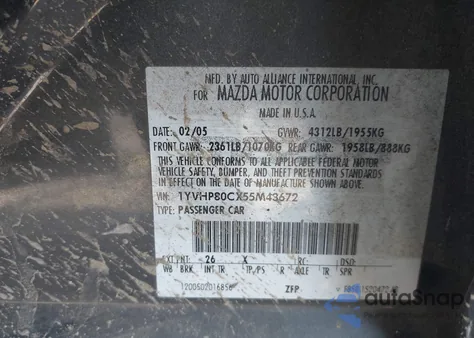 2005 Mazda Mazda6 I Sport from USA, damaged, VIN 1YVHP80CX55M43672